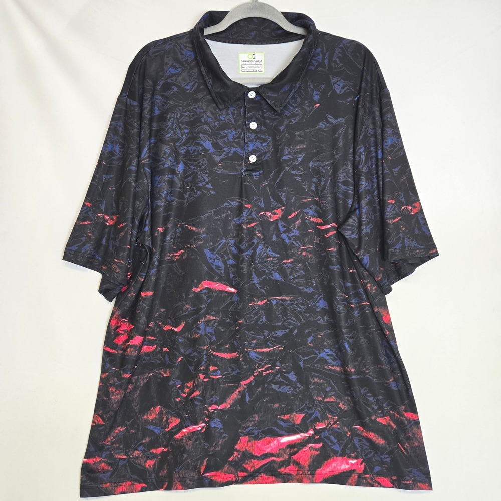 Obnoxious Golf The Lava Short Sleeve Performance Golf Polo Athletic Fit AOP 2XL